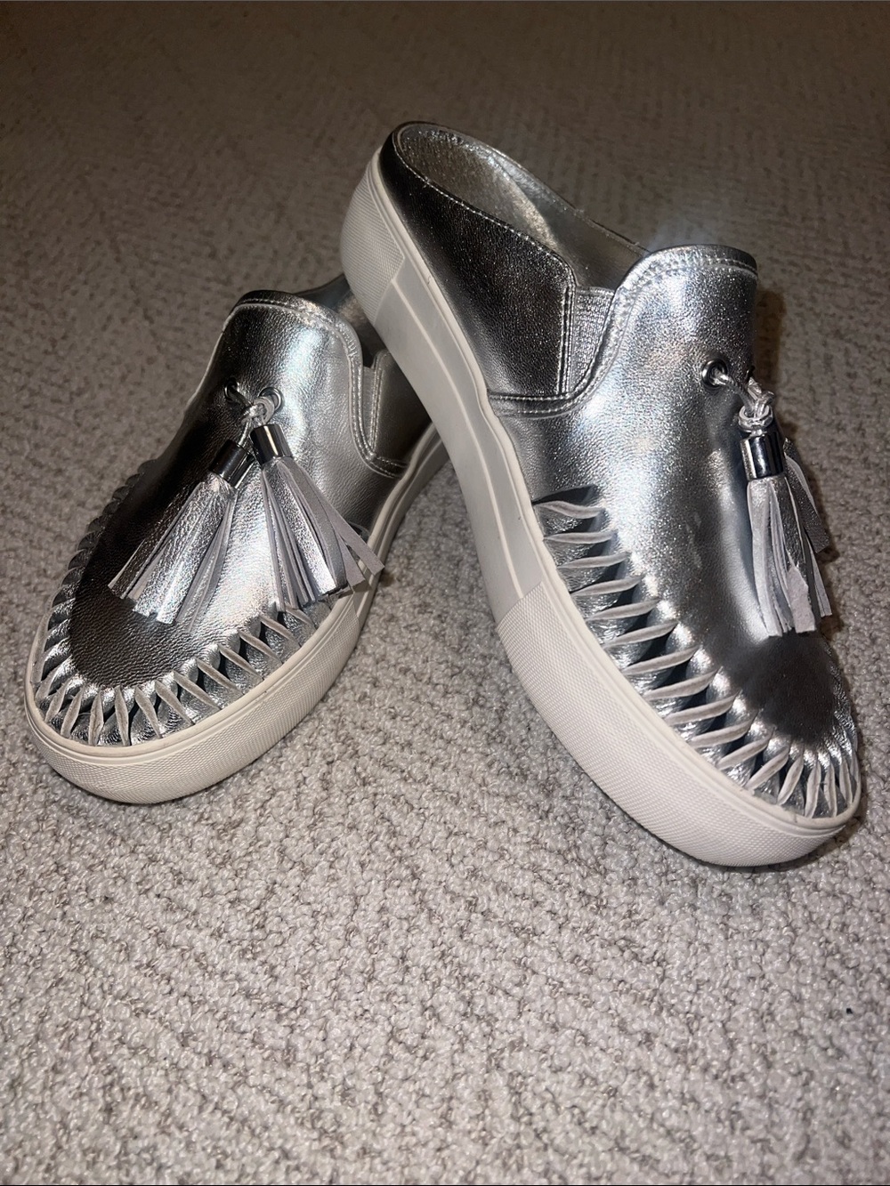 Women's J/slides Metallic Silver Slip-On Tassel Sneakers